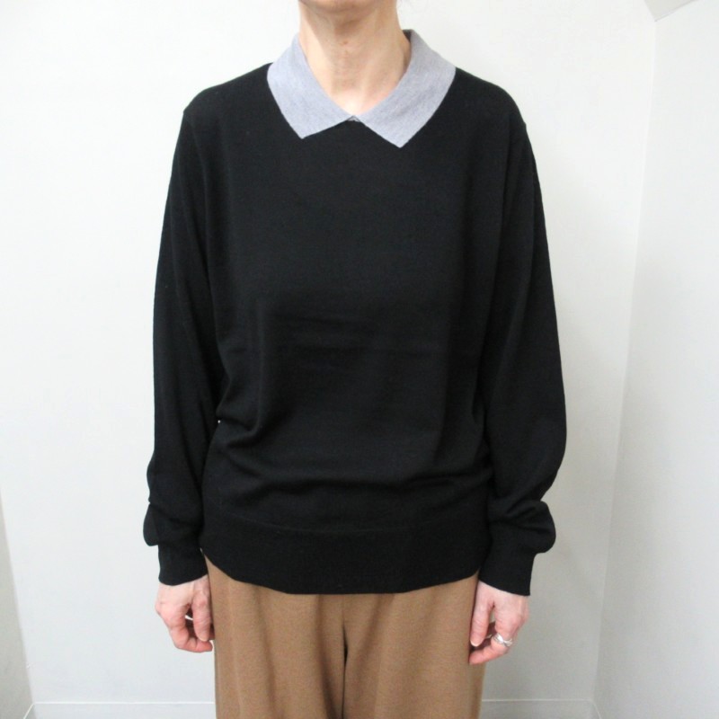 Vent d'oest 配色襟付きニットプルオーバー /BK×GY19A